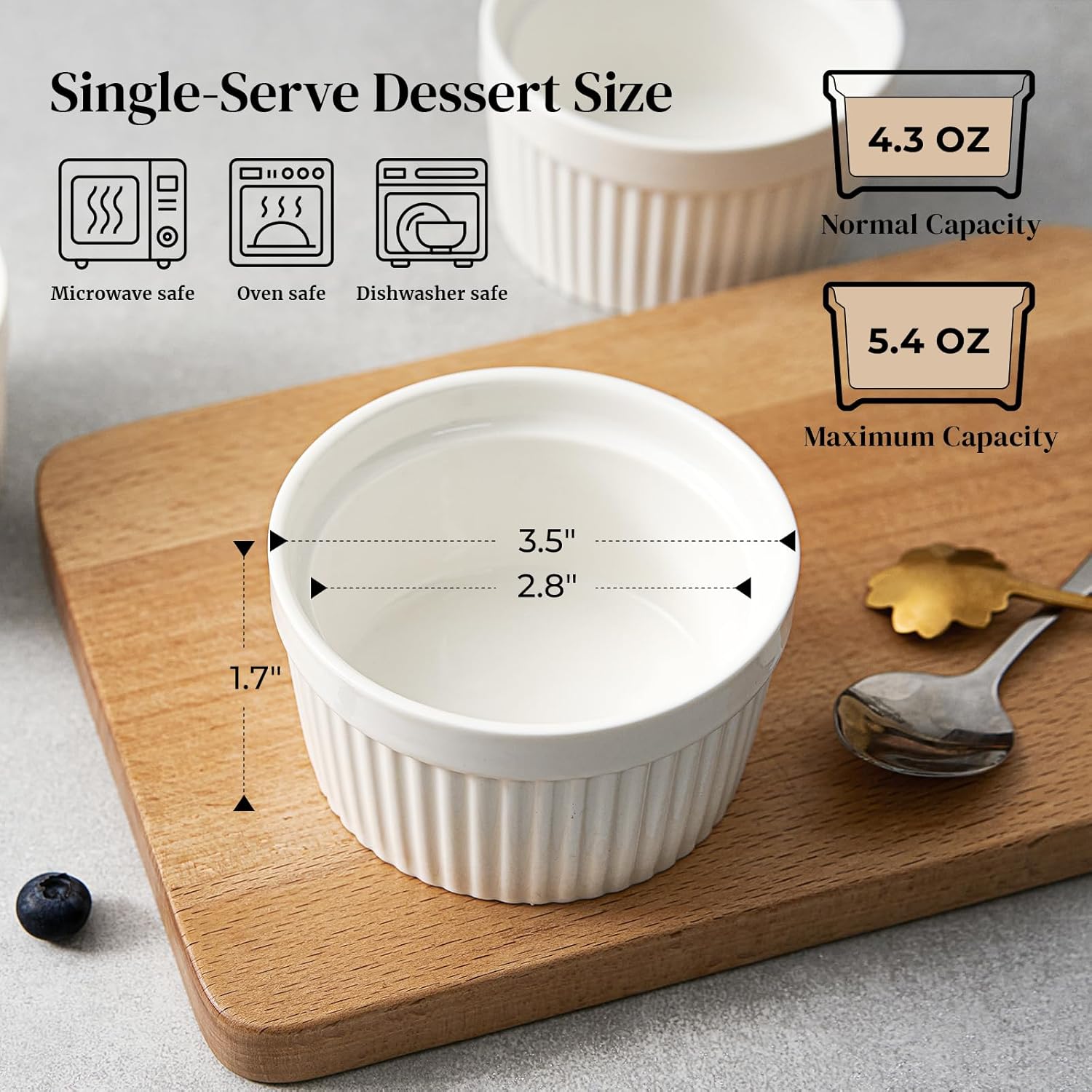 DOWAN 4 oz Ceramic Ramekins Set of 6, Oven Safe Souffle Dishes for Air Fryer Baking, Mini 