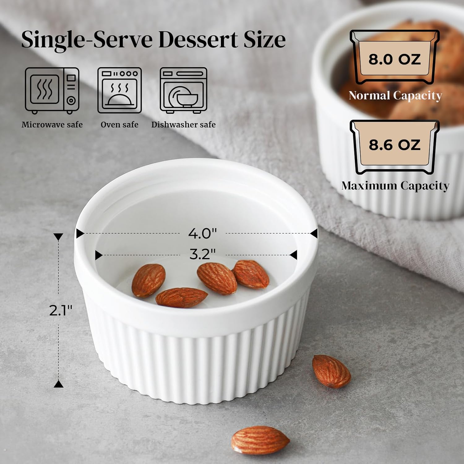 DOWAN 8 oz Ramekins Oven Safe for Creme Brulee